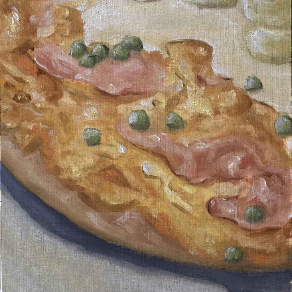 Oilpaintng still life of a pizza
