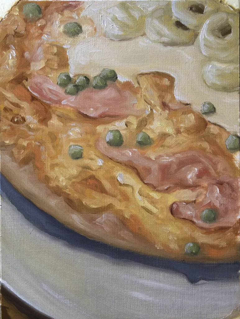 Oilpaintng still life of a pizza