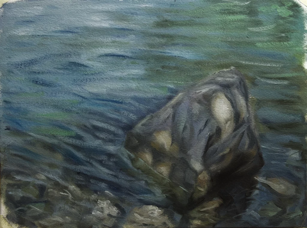 Oilpainting study of a stone in Eibsee