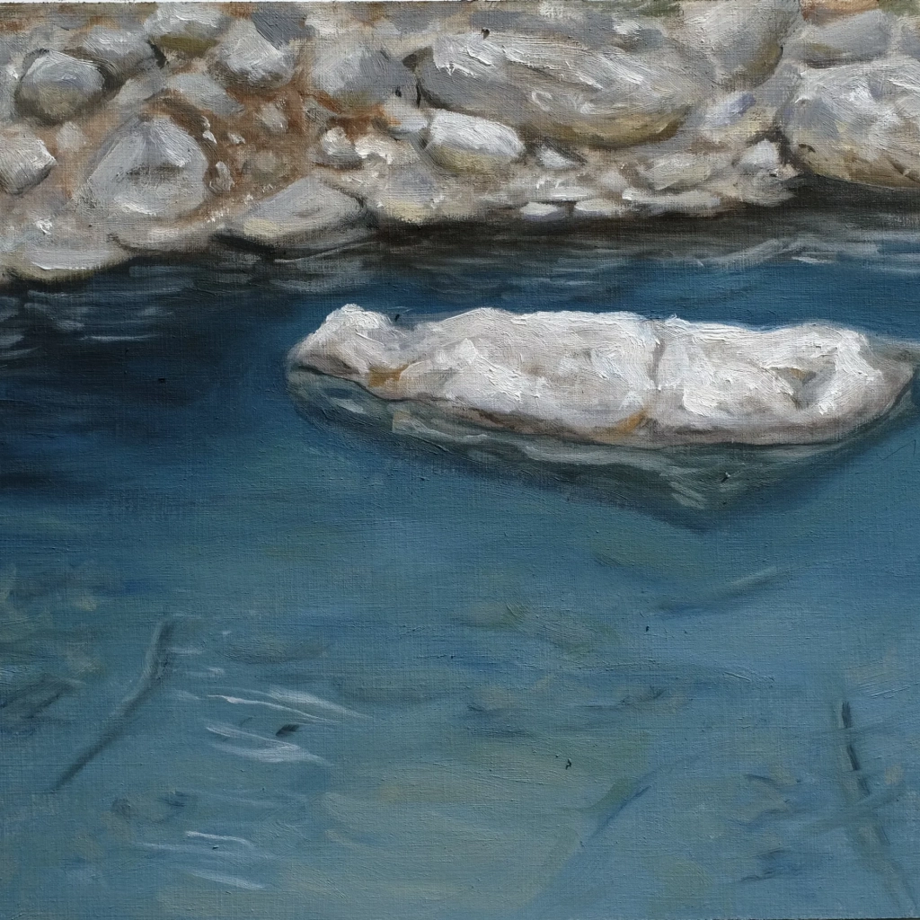 Oilpainting study of a rock in eibsee