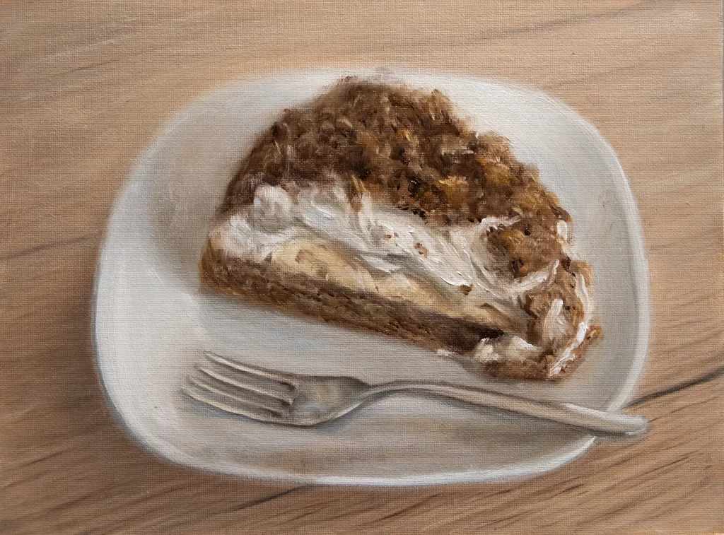 Oilpainting still life of a cake