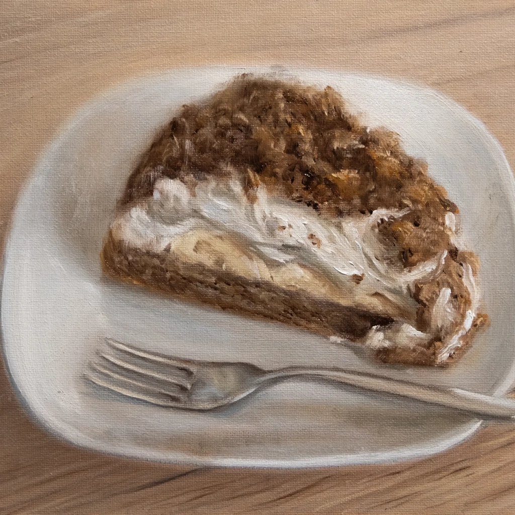 Oilpainting still life of a cake