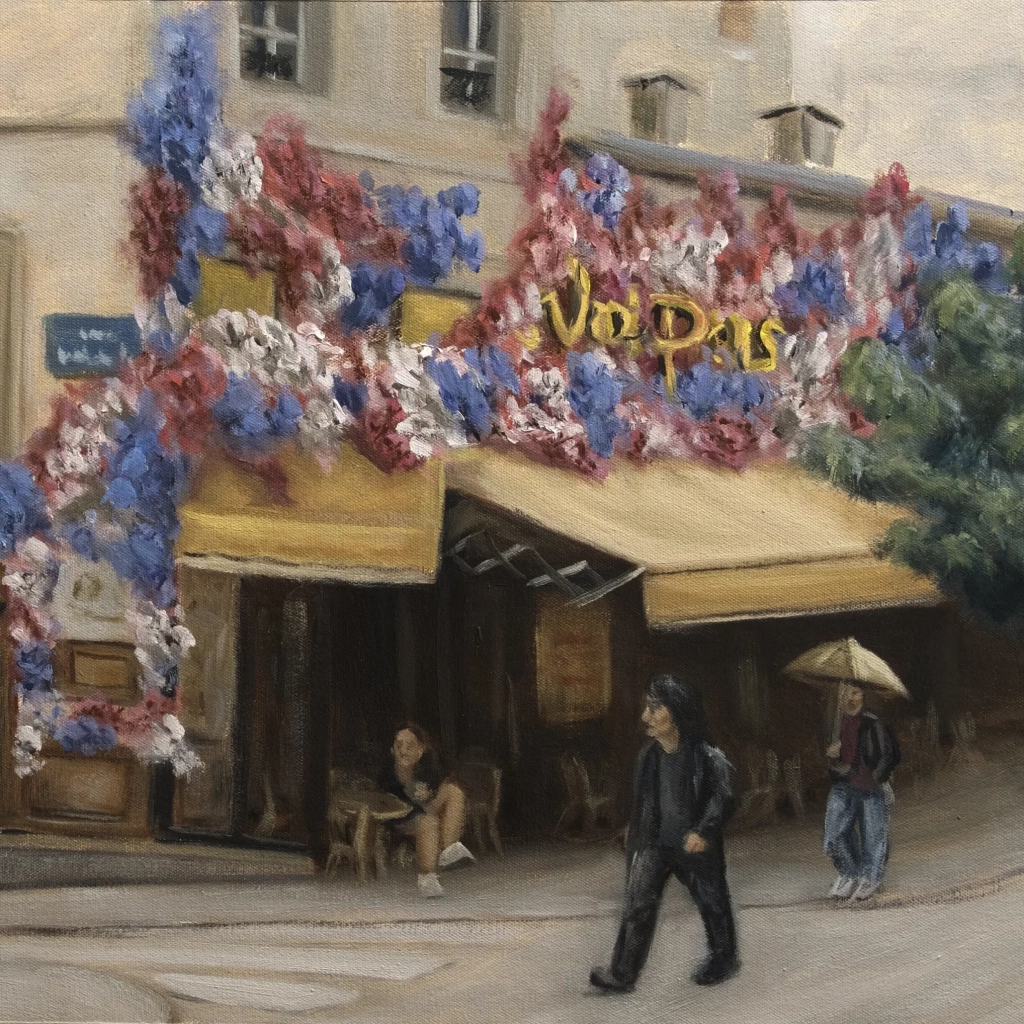 Oilpainting of an Parisian cafe le vrai paris