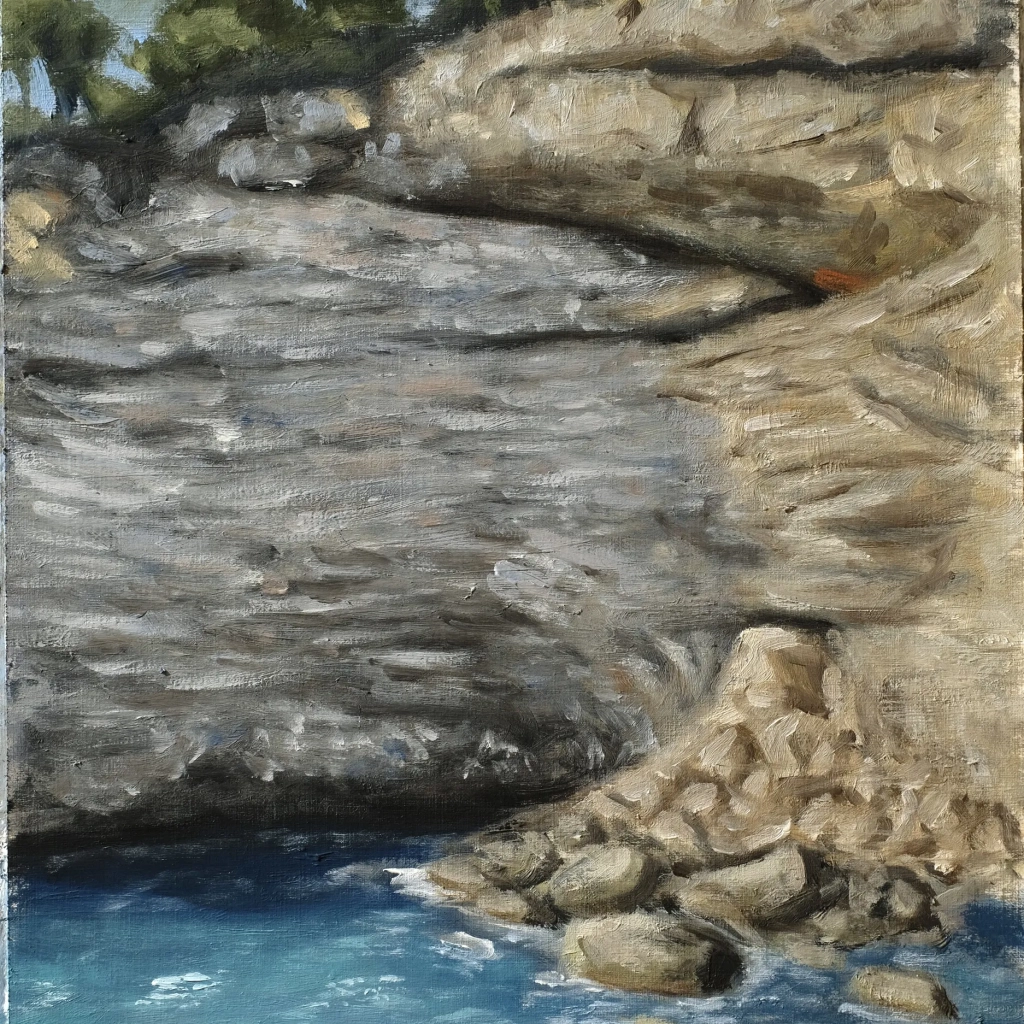 Oilpainting study of a cliff in mallorca