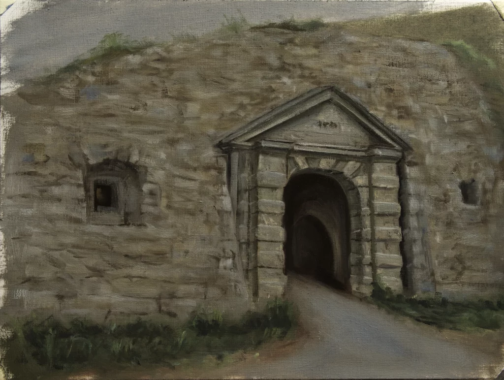 Oilpainting landscape of a stone wall