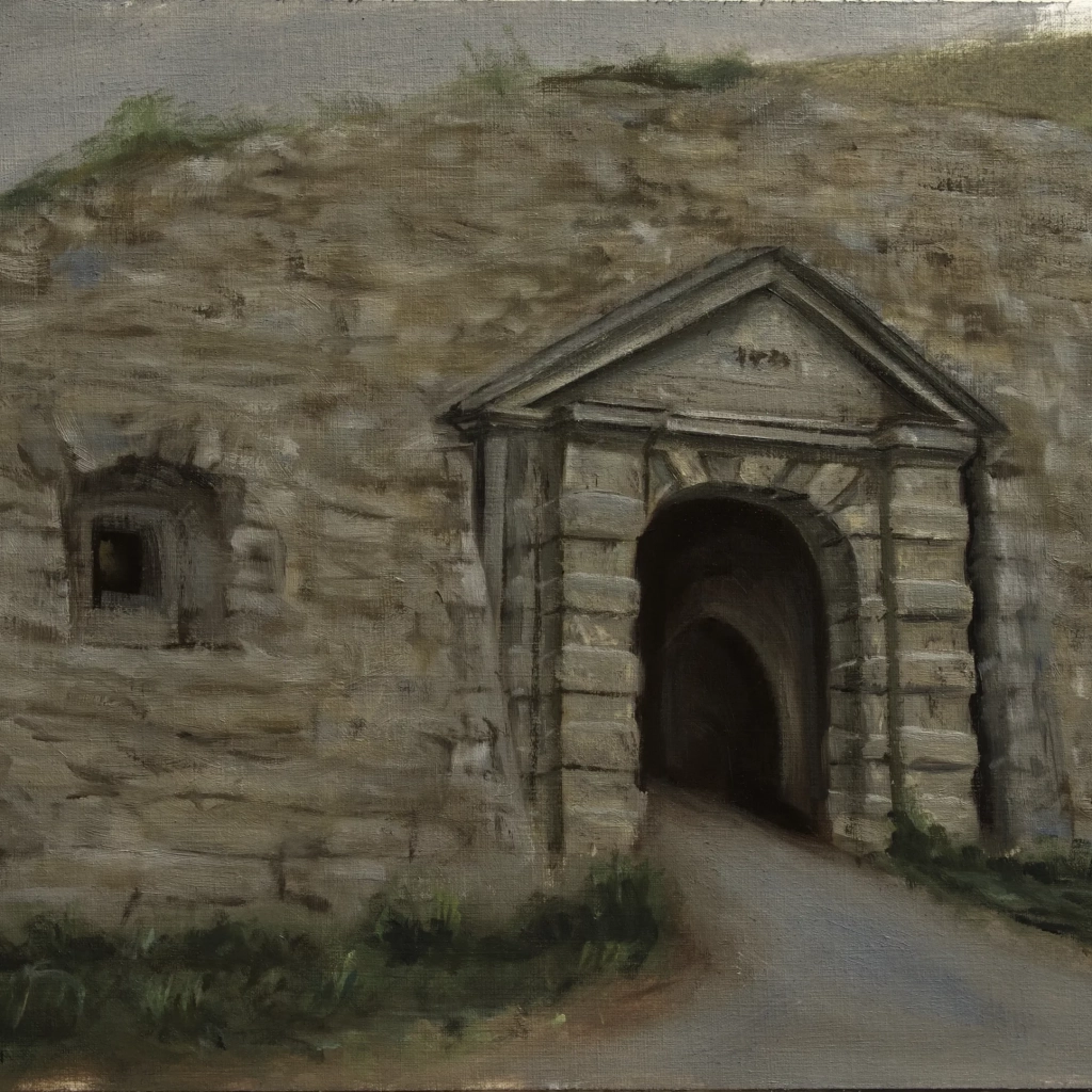 Oilpainting landscape of a stone wall