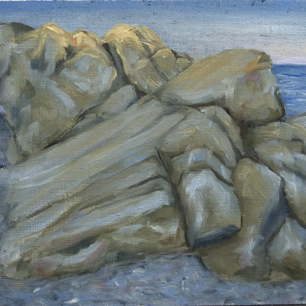 Oilpainting of Rocks on a beach landscape