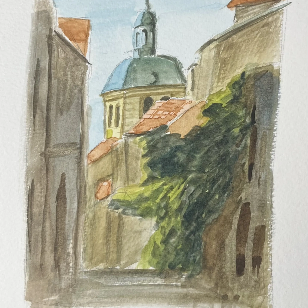 Watercolor study of a street scene