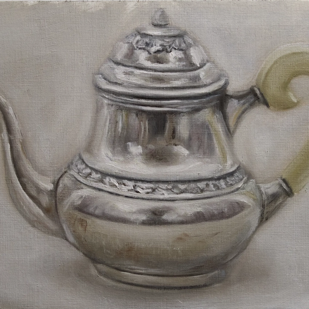 Oilpainting still life of a tea pot