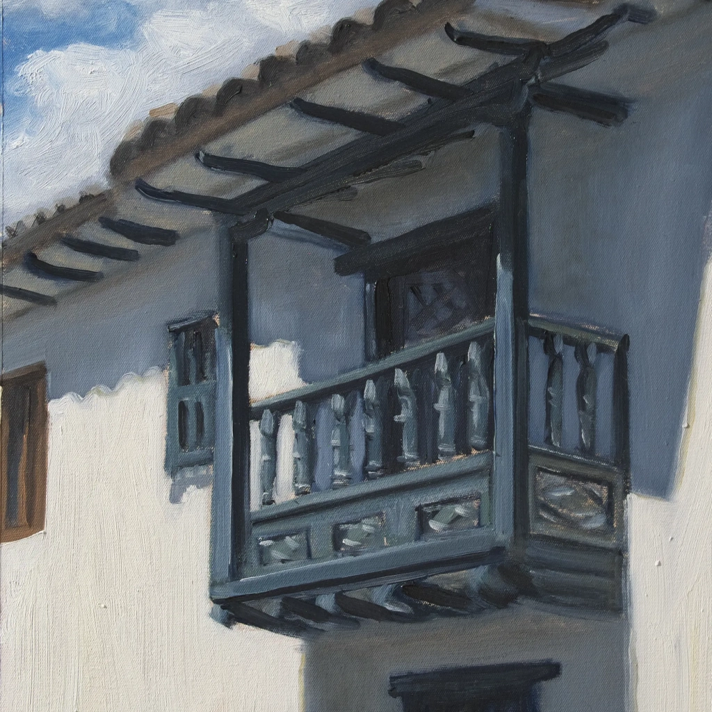 Oilpainting of a balcony in villa de Leyva Colombia