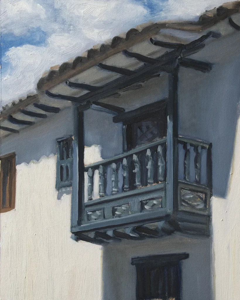 Oilpainting of a balcony in villa de Leyva Colombia