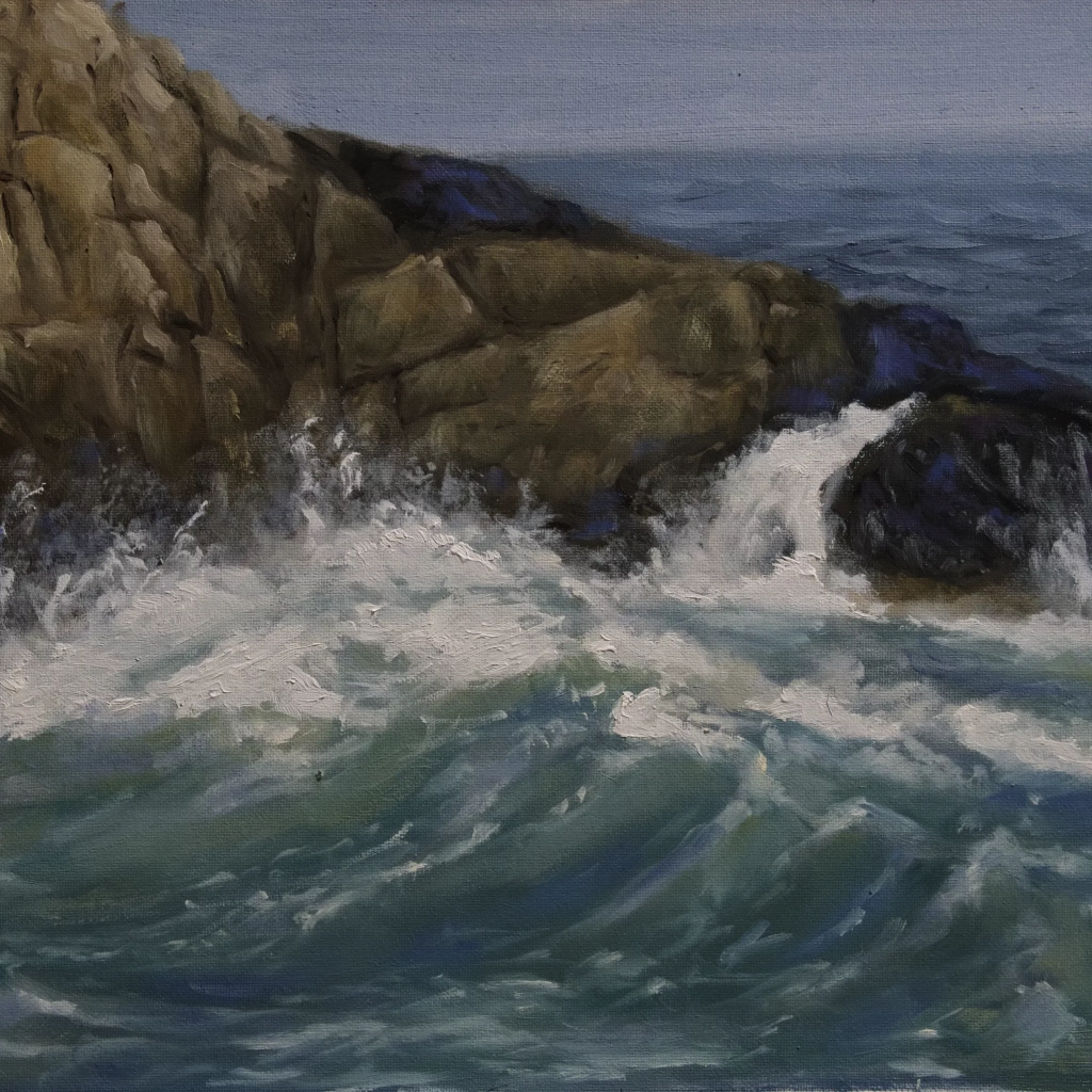 Oilpainting landscape of waves and rocks