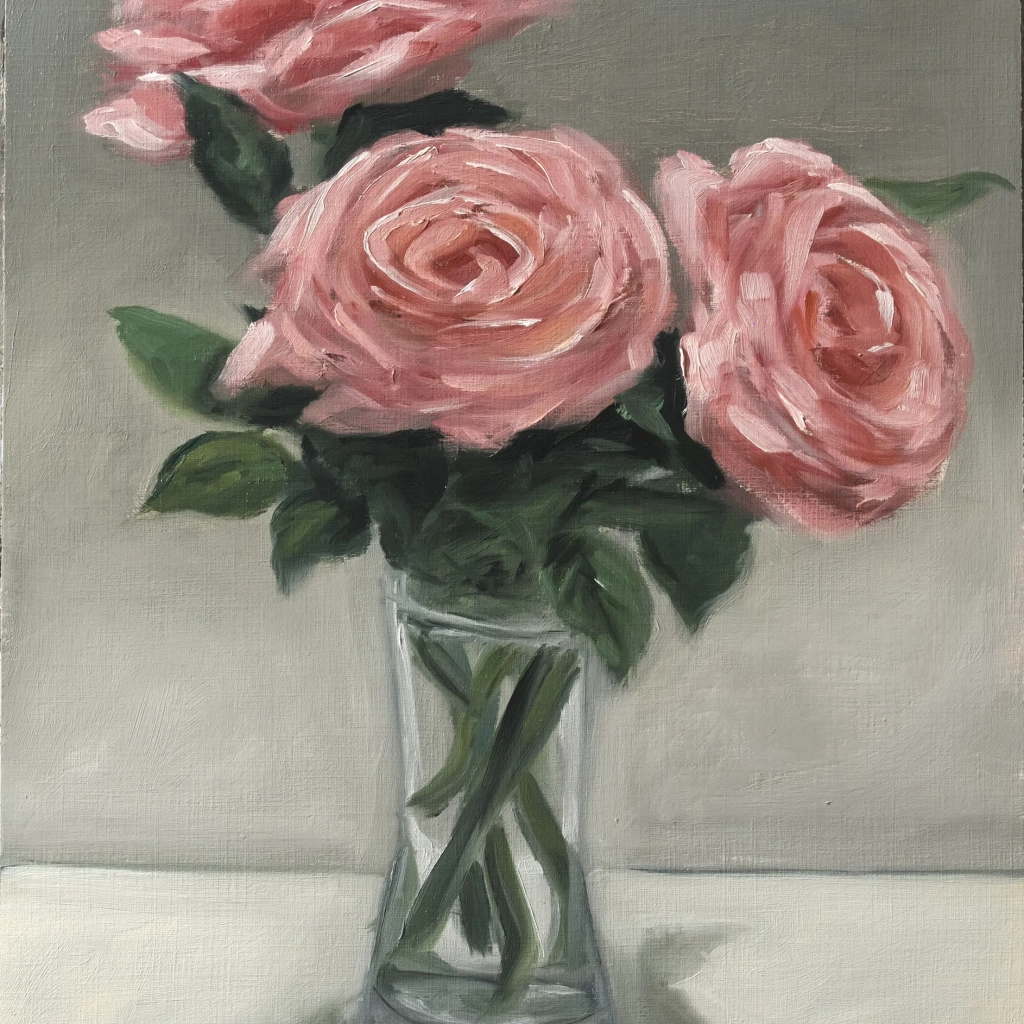 Oilpainting still life of flowers in a pot