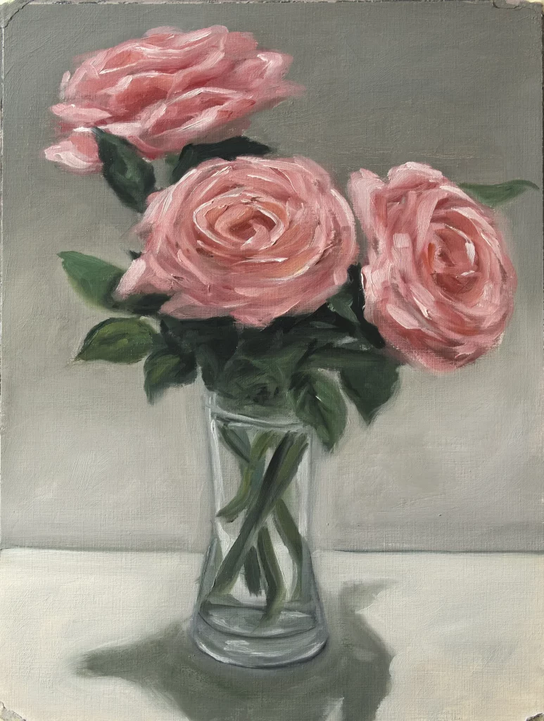 Oilpainting still life of flowers in a pot