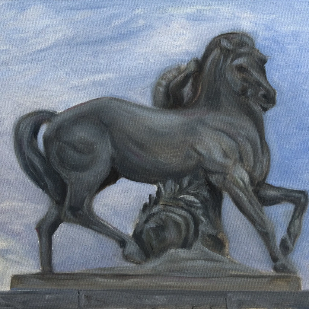 Oilpainting study of a horse statue in paris