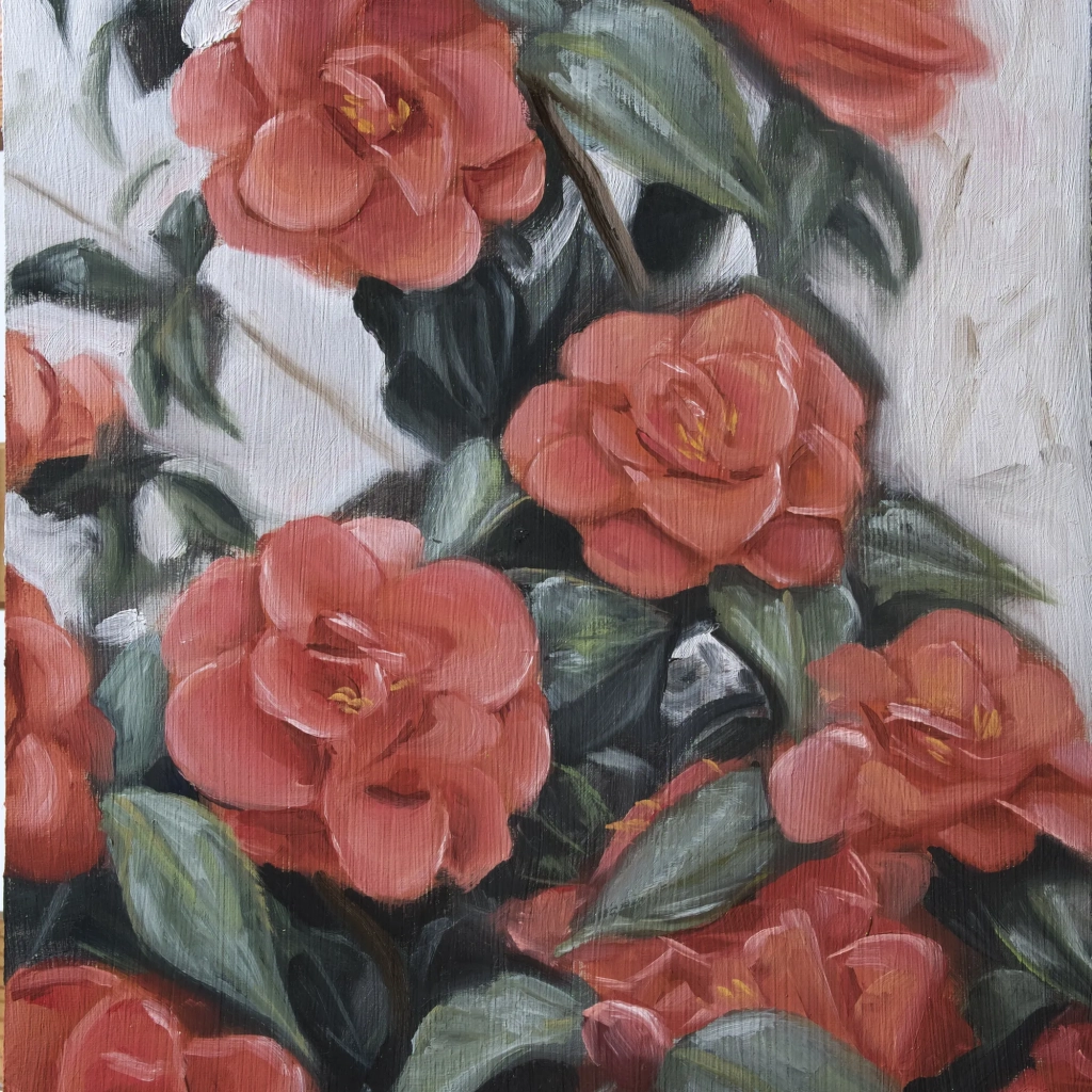 Oilpainting still life of red flowers