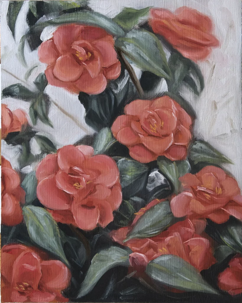 Oilpainting still life of red flowers