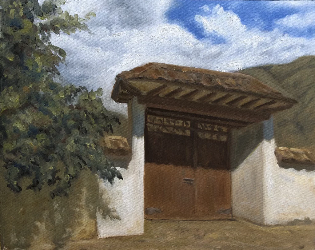 Oilpainting of a door in villa de leyva Colombia