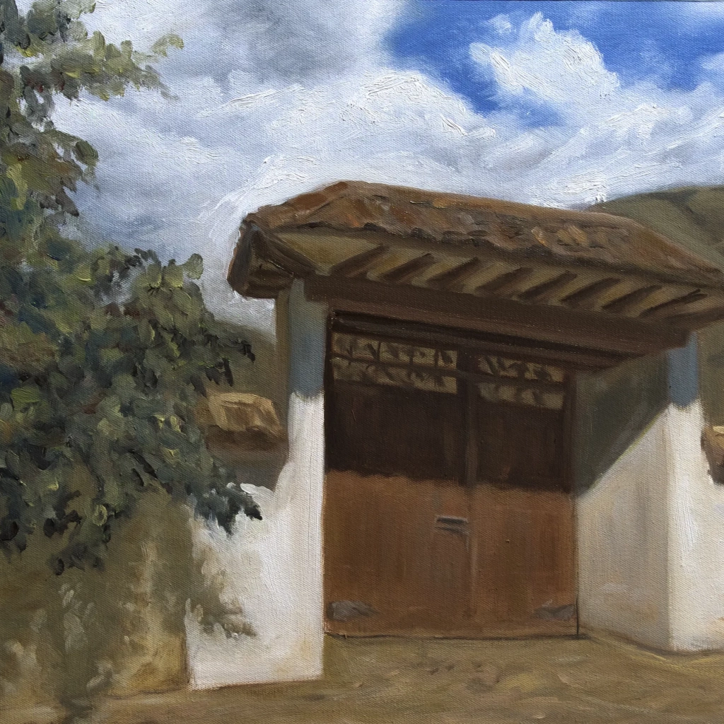 Oilpainting of a door in villa de leyva Colombia
